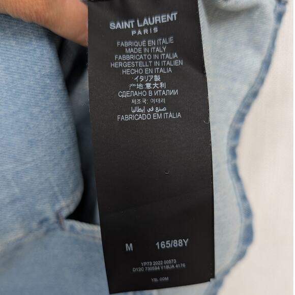 Saint Laurent Faded-Wash Contrast-Stitch Denim Cropped Shirt, size M - Picture 6 of 8
